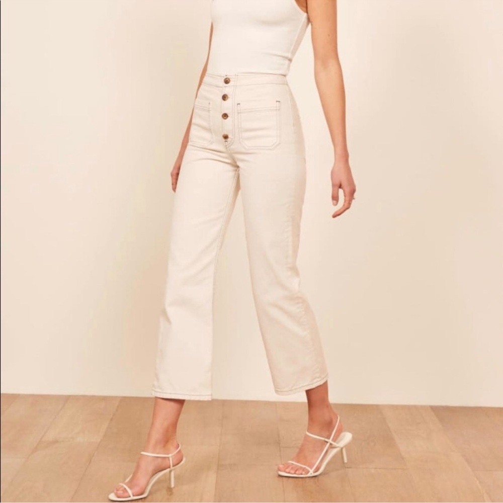 High-Waisted Cream Jeans